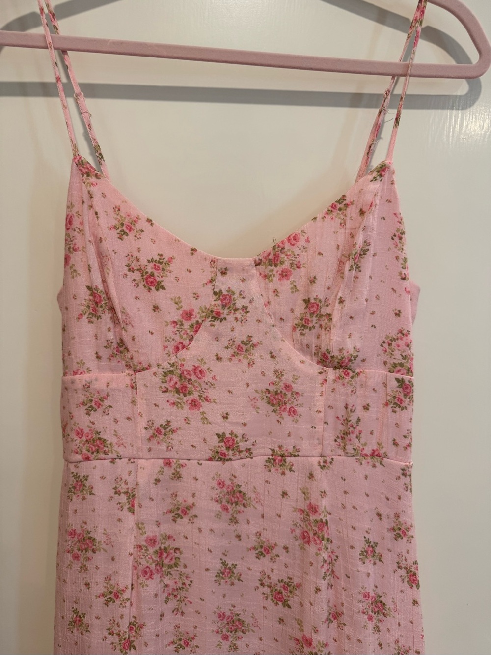 Pink Floral Spaghetti Strap Midi Dress